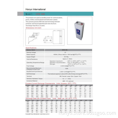 2V 400Ah VRLA AGM/SLA Batteries